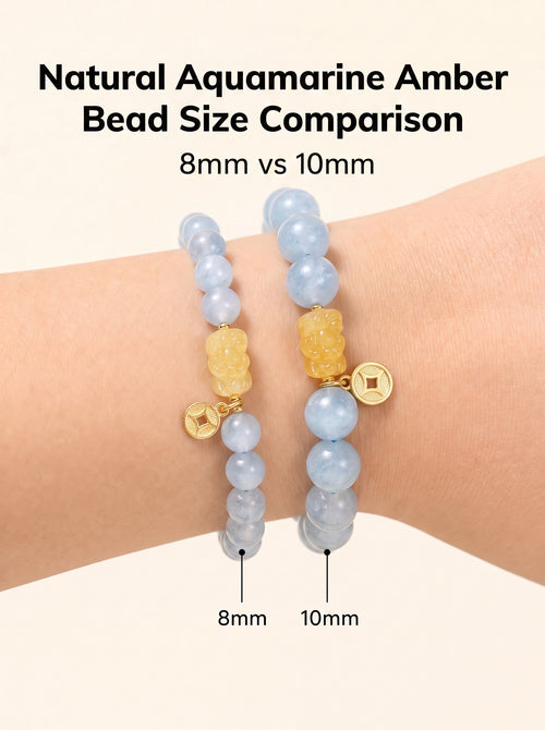 "Deep Sea Gold" Premium Natural Aquamarine & Amber Composite Energy Bracelet: Throat & Solar Plexus Alignment, Dissolve Communication Anxiety & Manifest Executive Authority