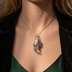 Super Seven Crystal Cluster Pendant | Antique Silver Copper Crystal Chain Necklace