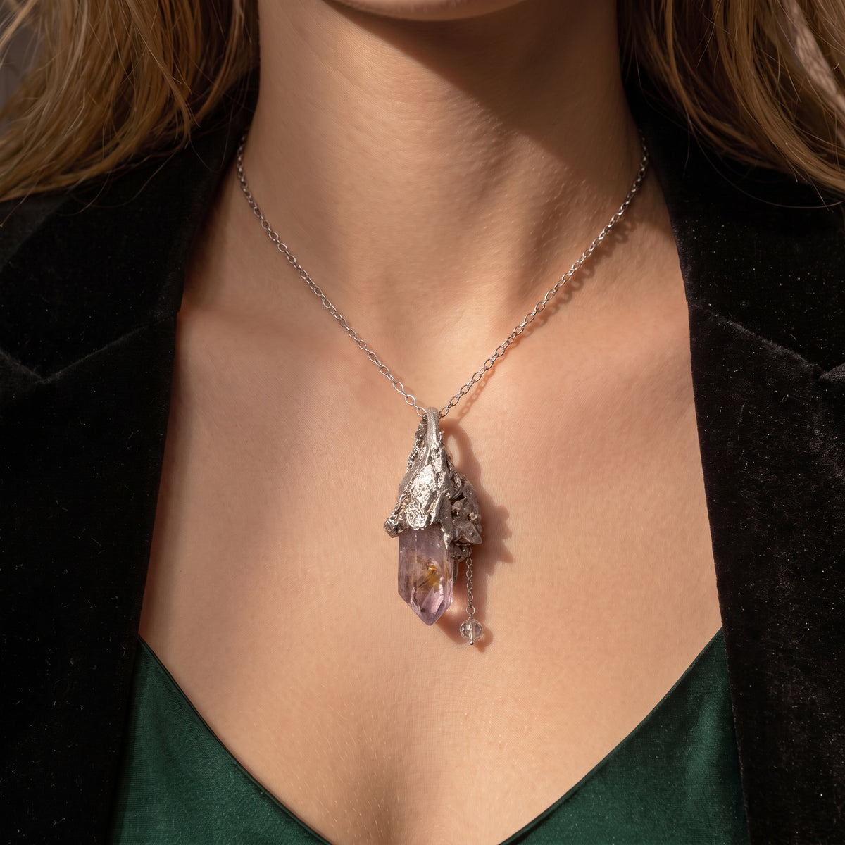 Super Seven Crystal Cluster Pendant | Antique Silver Copper Crystal Chain Necklace