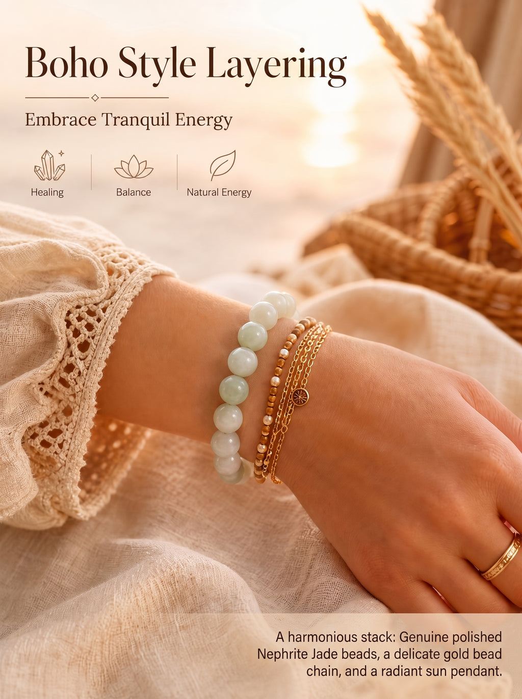 Luxury Xinjiang Hetian Jade Beaded Bracelet | Hand-Polished Natural Nephrite Jade Jewelry for Elegant Style