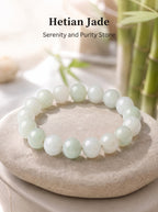 Luxury Xinjiang Hetian Jade Beaded Bracelet | Hand-Polished Natural Nephrite Jade Jewelry for Elegant Style