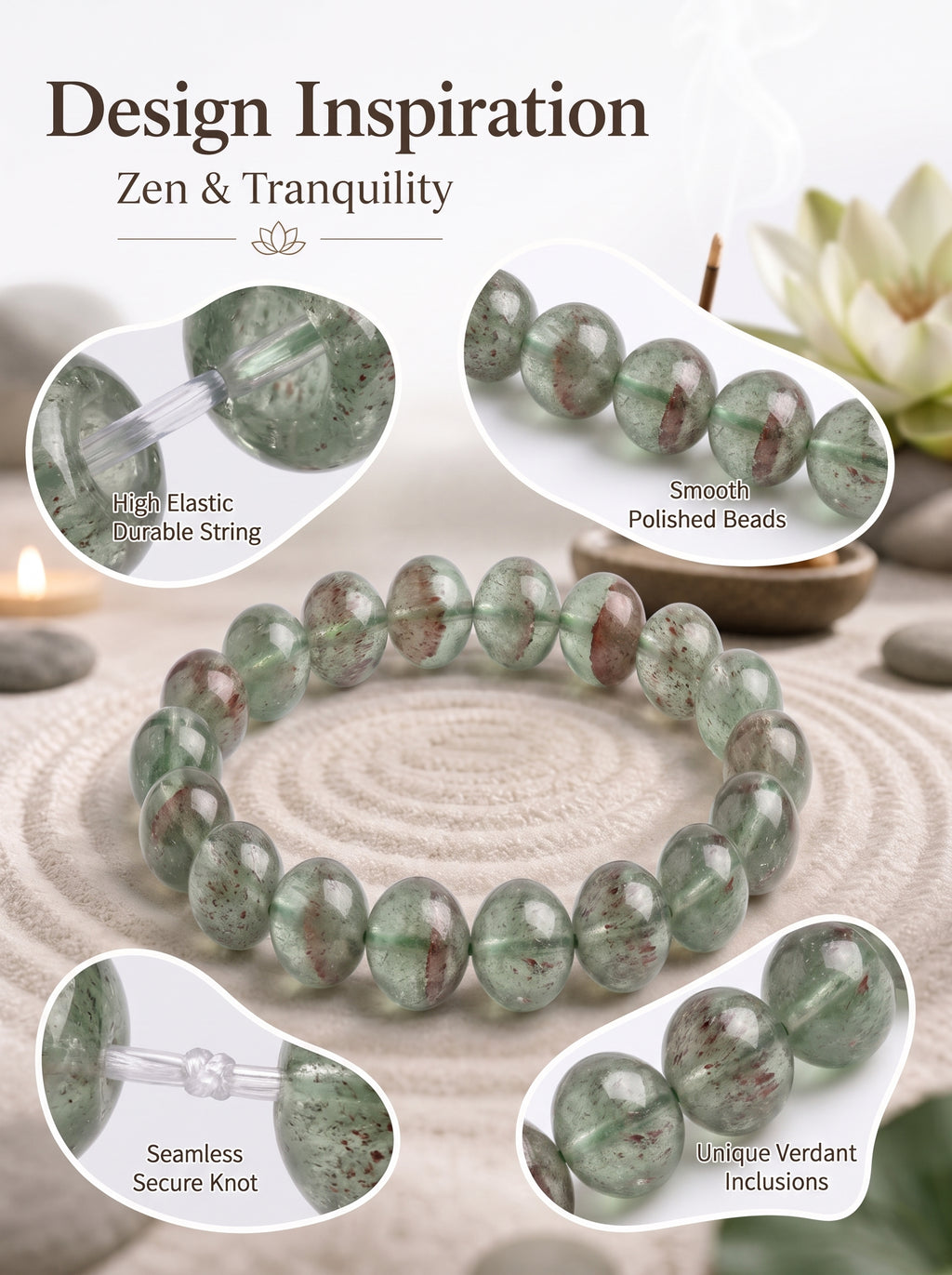 Premium Green Strawberry Quartz Beaded Bracelet | Hand-Polished Natural Crystal Jewelry for Harmony & Energy