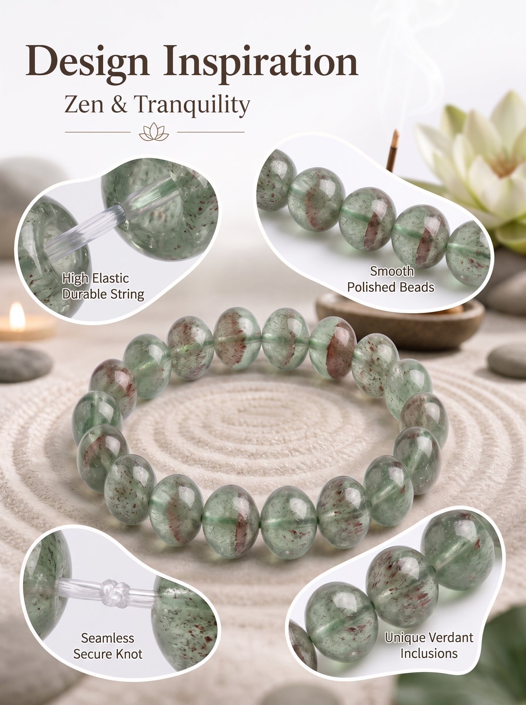 Premium Green Strawberry Quartz Beaded Bracelet | Hand-Polished Natural Crystal Jewelry for Harmony & Energy