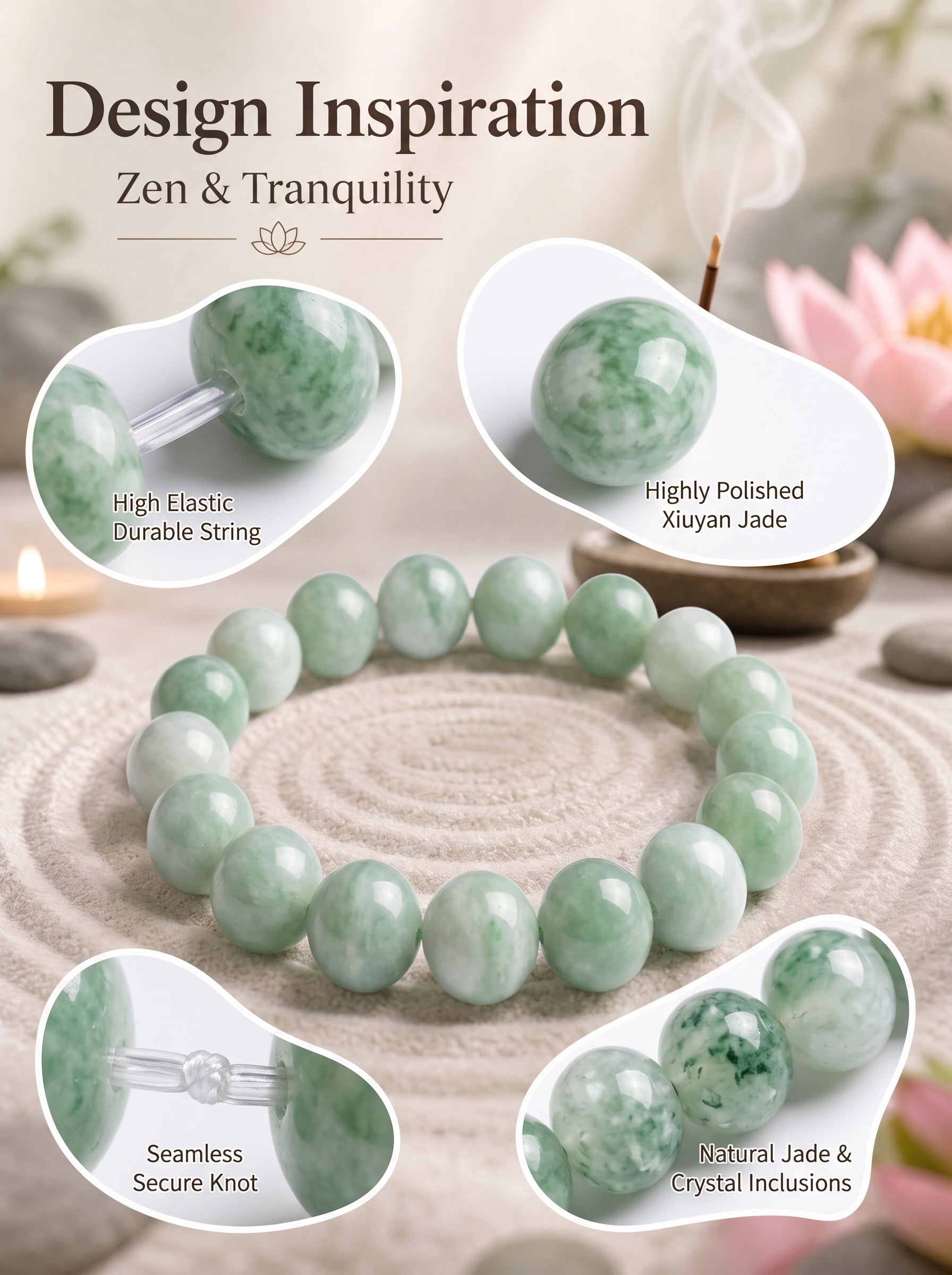 Authentic Xiuyan Jade Bracelet with Crystal Accents | The "Stone of Vitality" | Modern Boho-Chic Jewelry