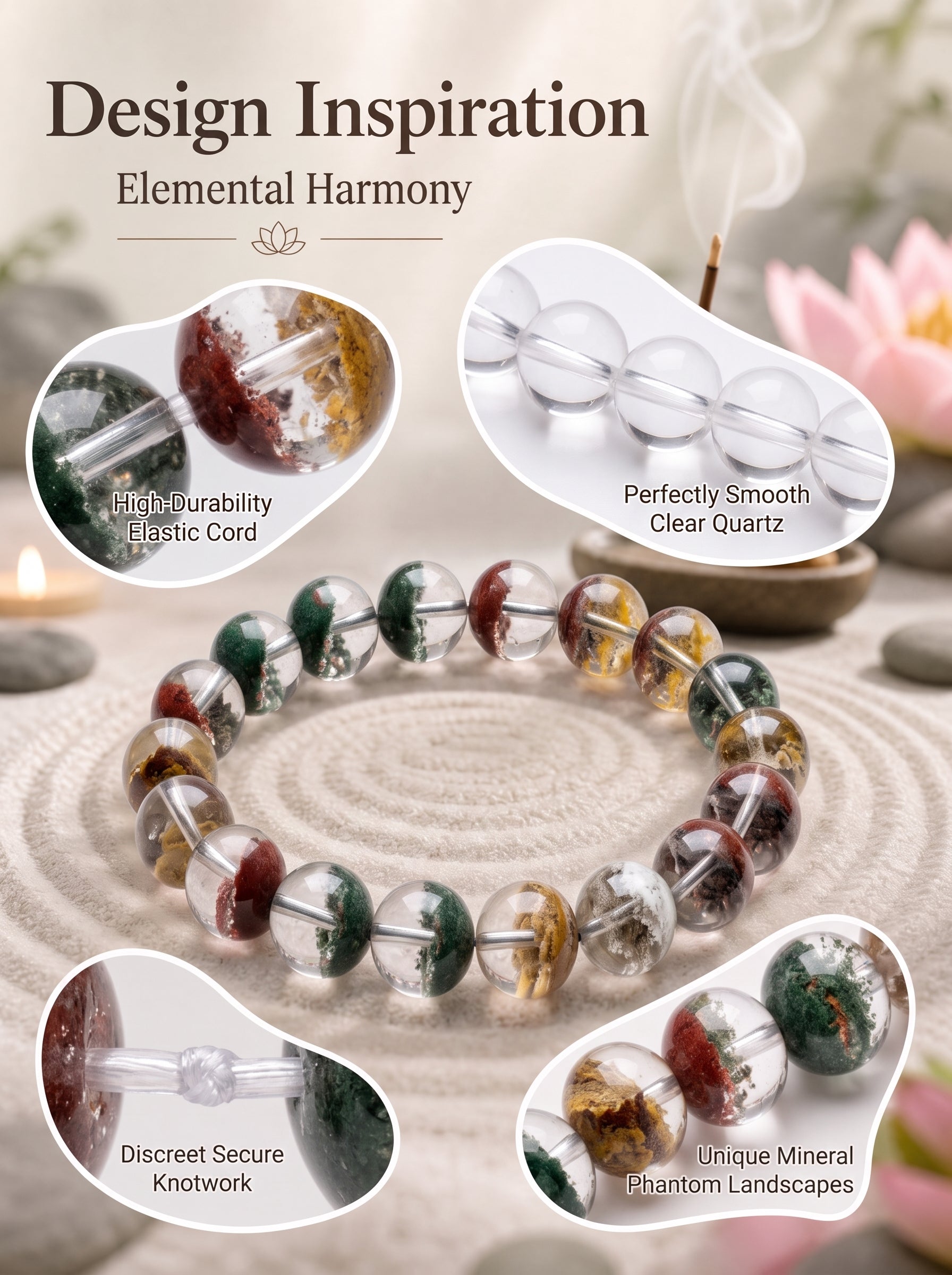 Authentic Scenic Phantom Quartz Bracelet | The "Stone of Nature" | Unique Landscape Mineral Jewelry