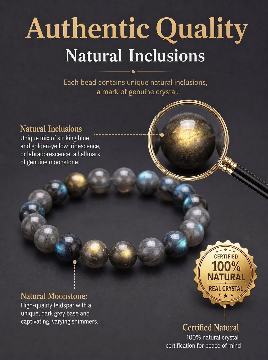 Sacred Shadow Moonstone Intuitive Energy Mala Bracelet