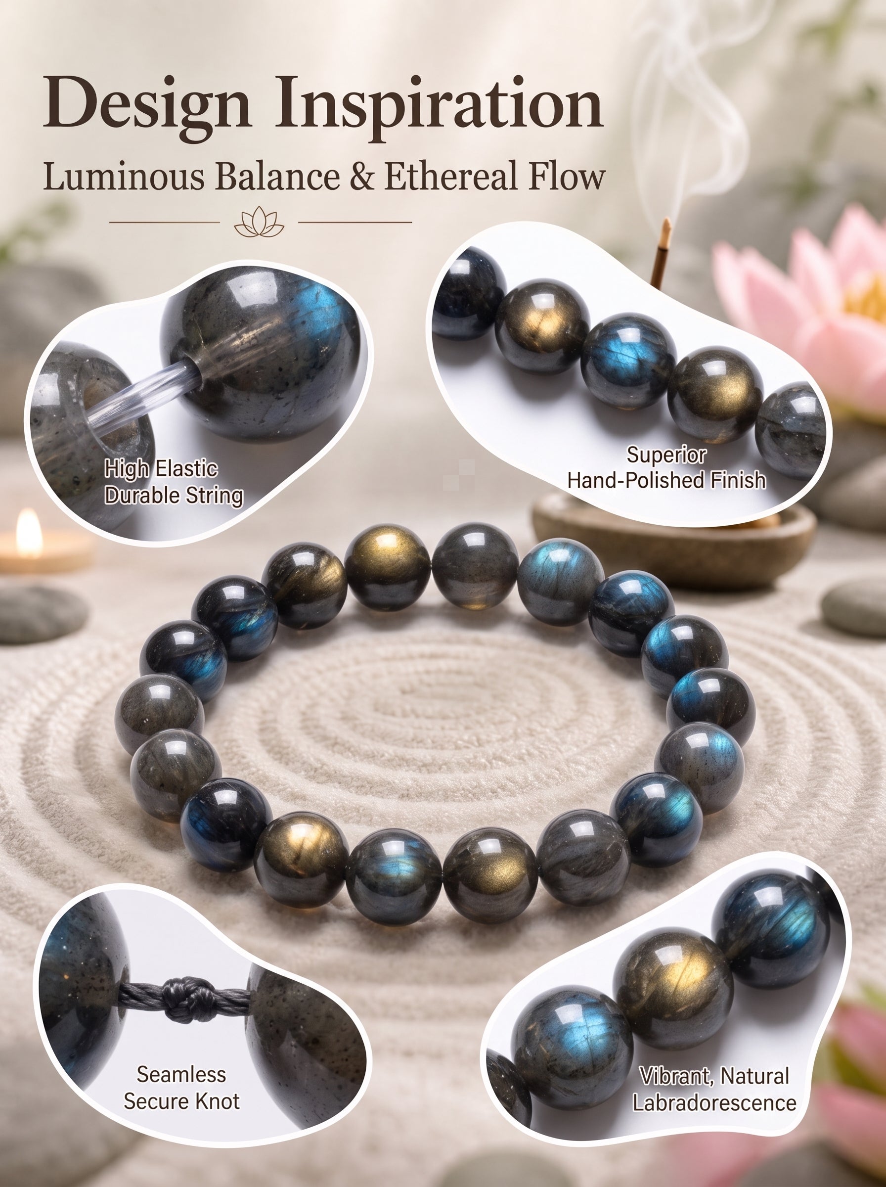 Sacred Shadow Moonstone Intuitive Energy Mala Bracelet