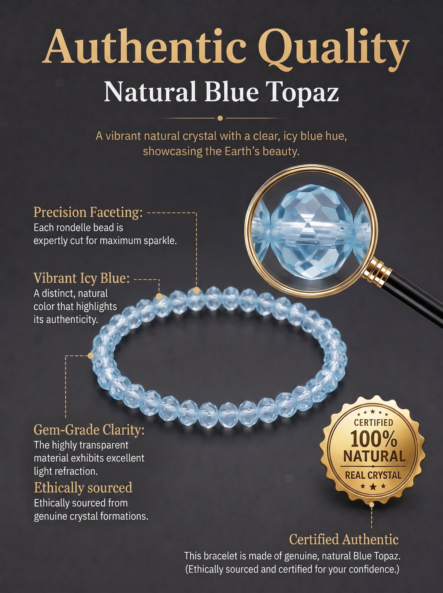 Natural Blue Topaz Mental Clarity & Executive Expression Energy Bracelet