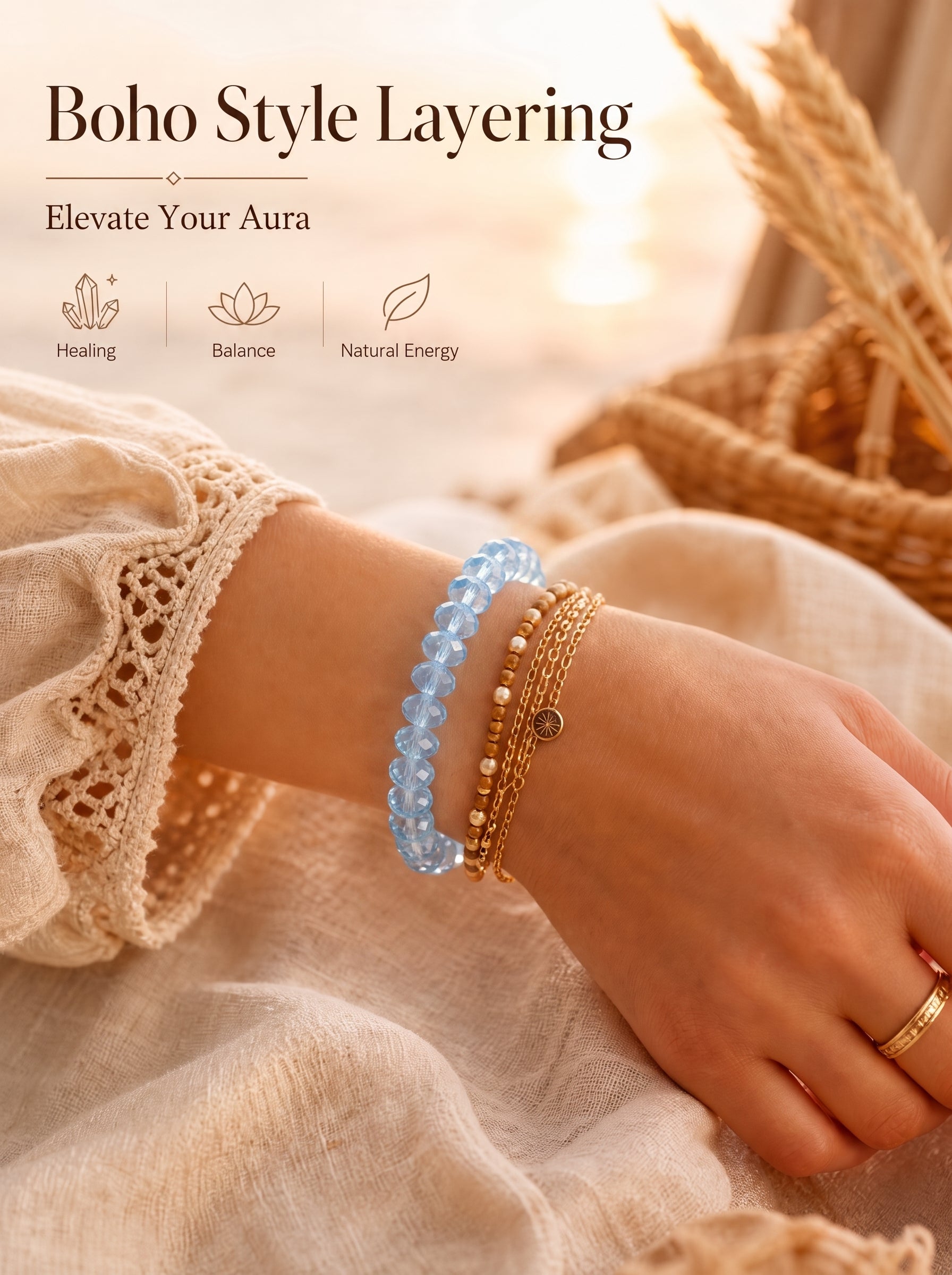 Natural Blue Topaz Mental Clarity & Executive Expression Energy Bracelet