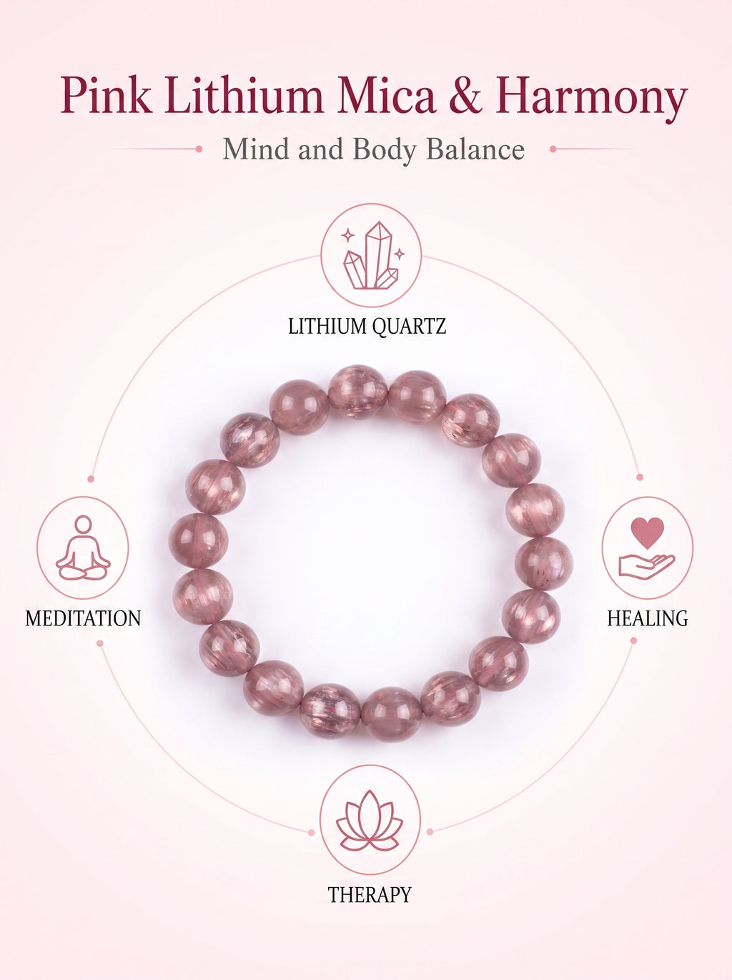 Natural Pink Lepidolite Mindful Focus & Inner Calm Energy Bracelet