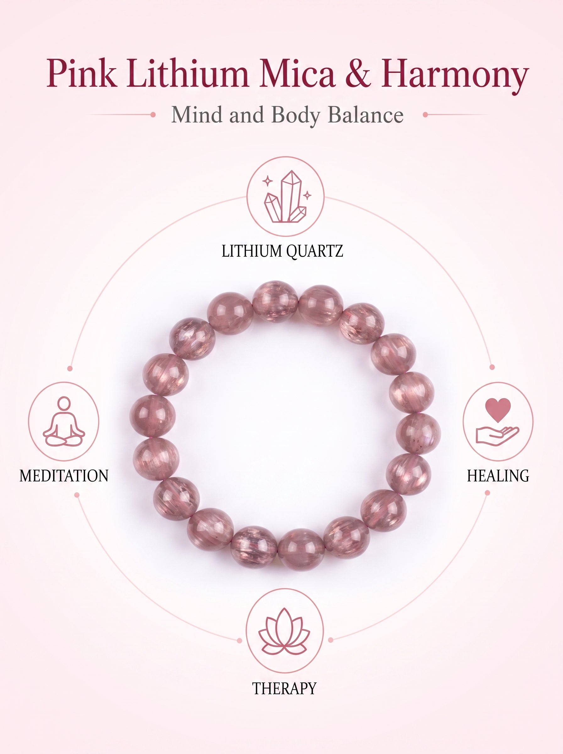 Natural Pink Lepidolite Mindful Focus & Inner Calm Energy Bracelet