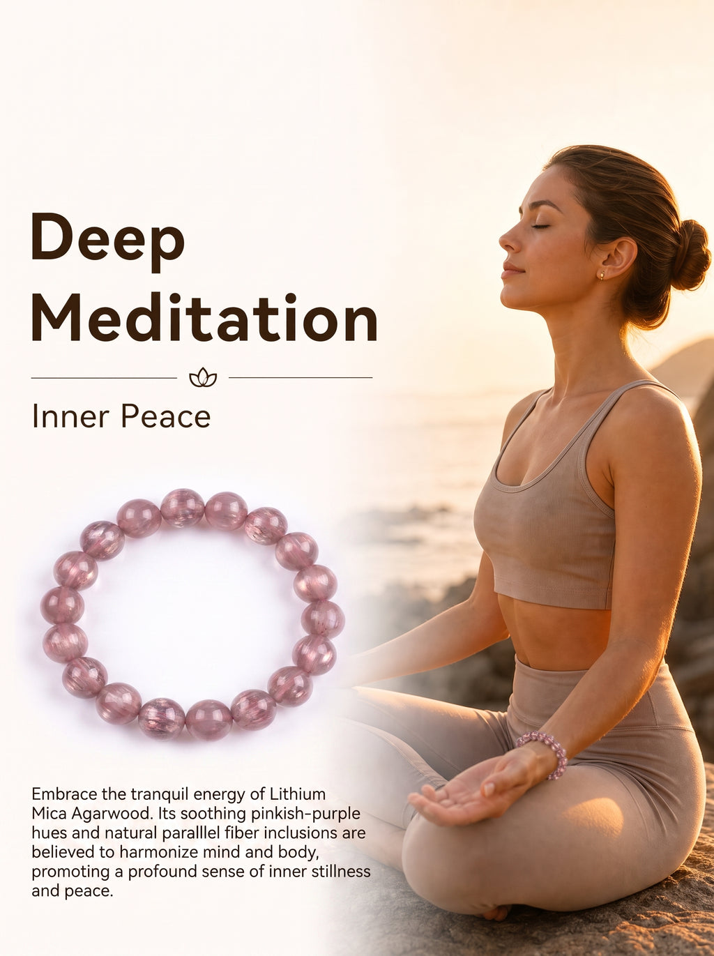 Natural Pink Lepidolite Mindful Focus & Inner Calm Energy Bracelet