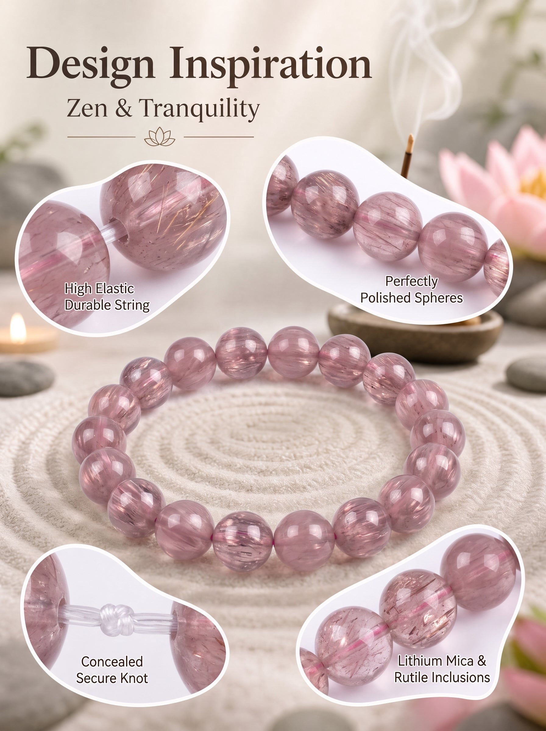 Natural Pink Lepidolite Mindful Focus & Inner Calm Energy Bracelet