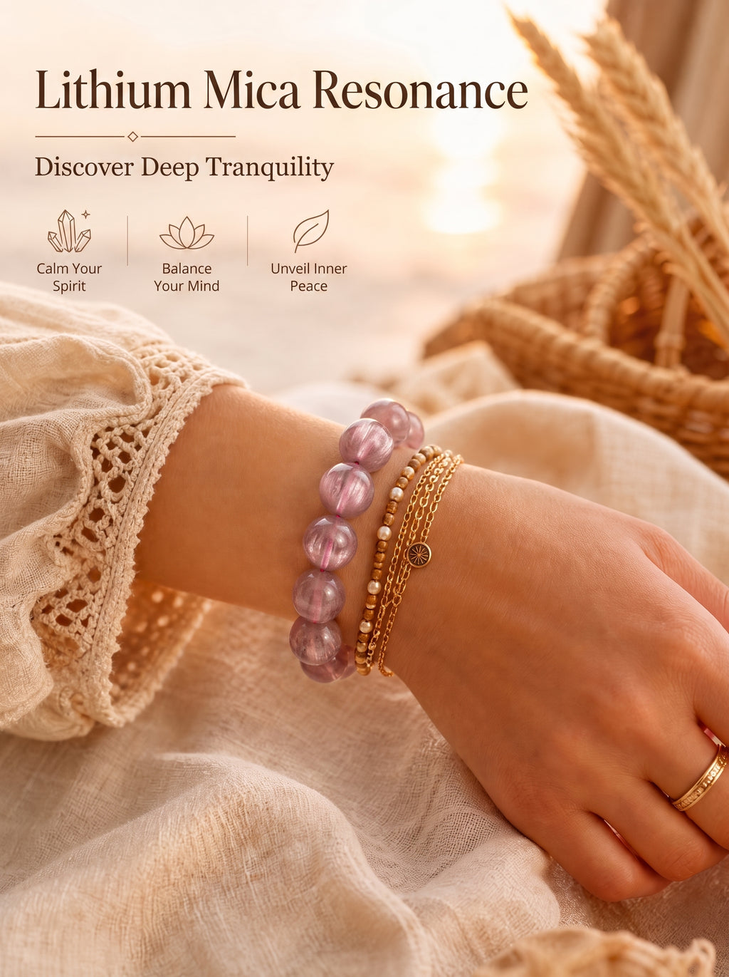 Natural Pink Lepidolite Mindful Focus & Inner Calm Energy Bracelet
