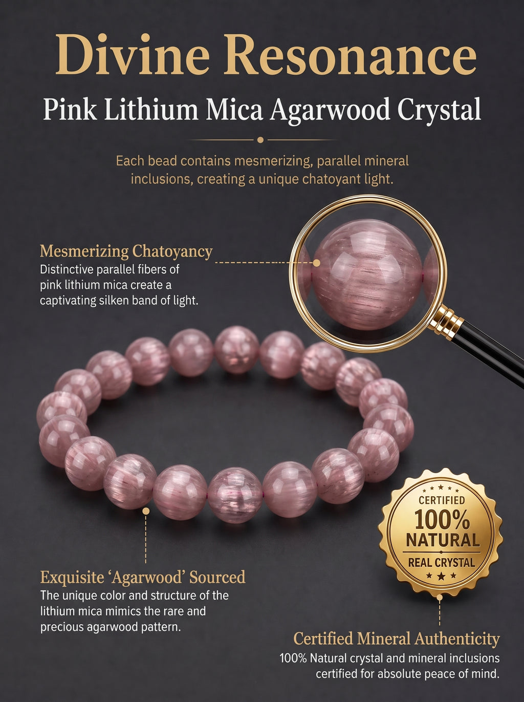 Natural Pink Lepidolite Mindful Focus & Inner Calm Energy Bracelet