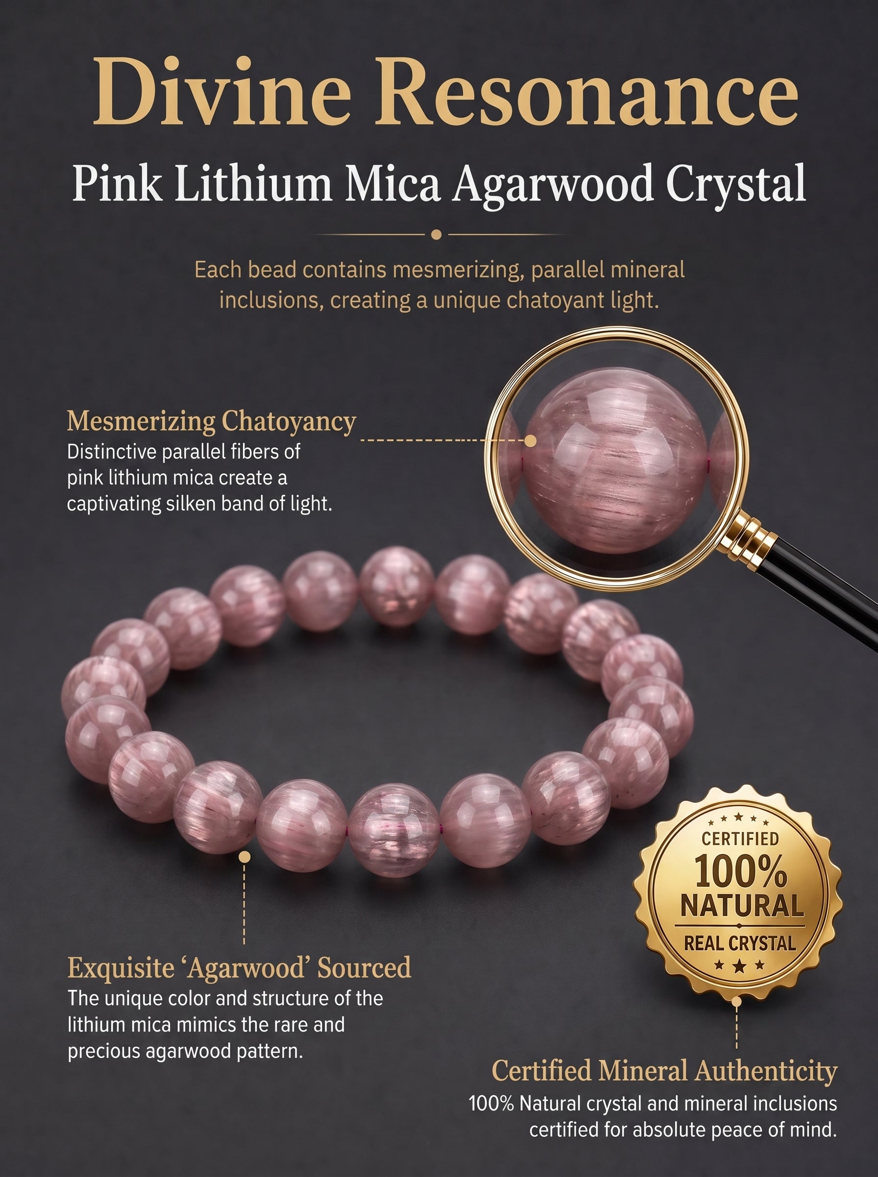 Natural Pink Lepidolite Mindful Focus & Inner Calm Energy Bracelet