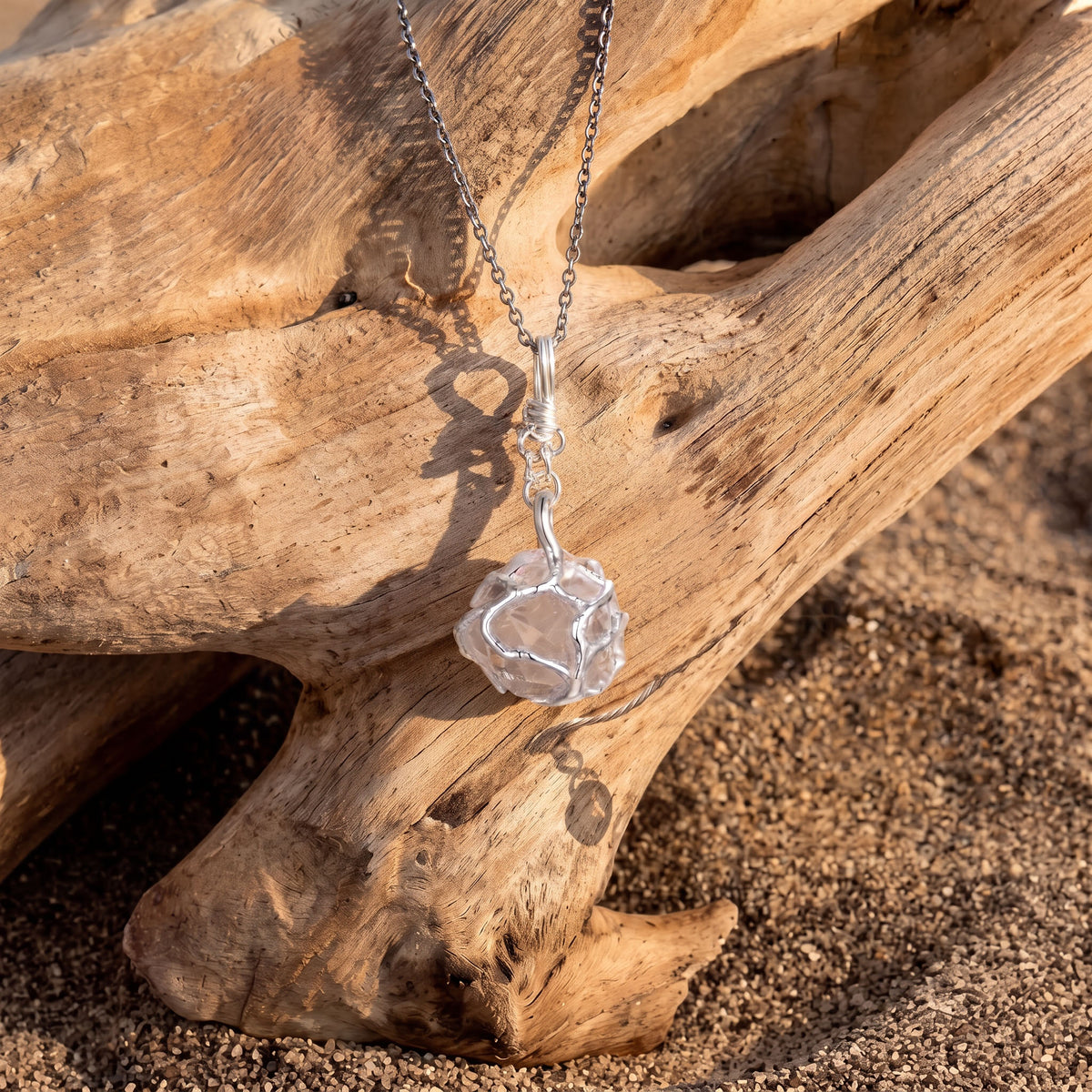 Raw Citrine Crystal Pendant | Sculpted Rose Gold Wire-Wrapped Stone Necklace
