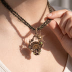 Ammonite Fossil Bronze Pendant | Wire-Wrapped Sunburst & Green Stone Necklace