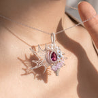 Pink Crystal Floral Shell Pendant | Silver Copper Wire-Wrapped Pearl & Blossom Necklace