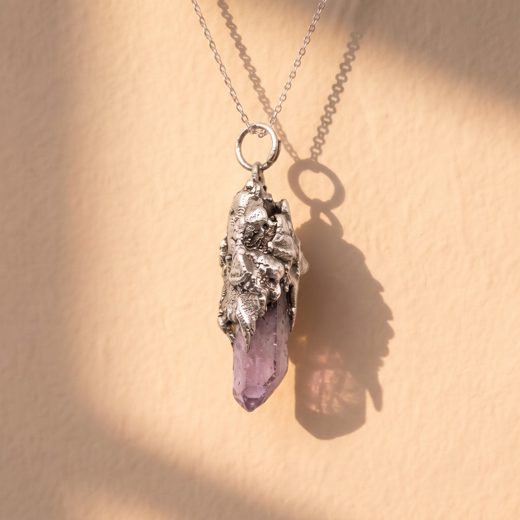 Super Seven Crystal Stalactite Pendant | Antique Silver Copper Molten Cap Necklace