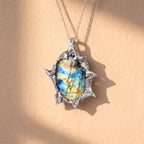 Labradorite Molten Frame Pendant | Antique Silver Copper Gothic Starburst Necklace