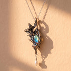 Labradorite Fox & Thorn Bronze Pendant | Antique Copper Pearl Necklace