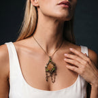 Ammonite Fossil Brass Pendant | Wire-Wrapped Star & Bead Fringe Necklace