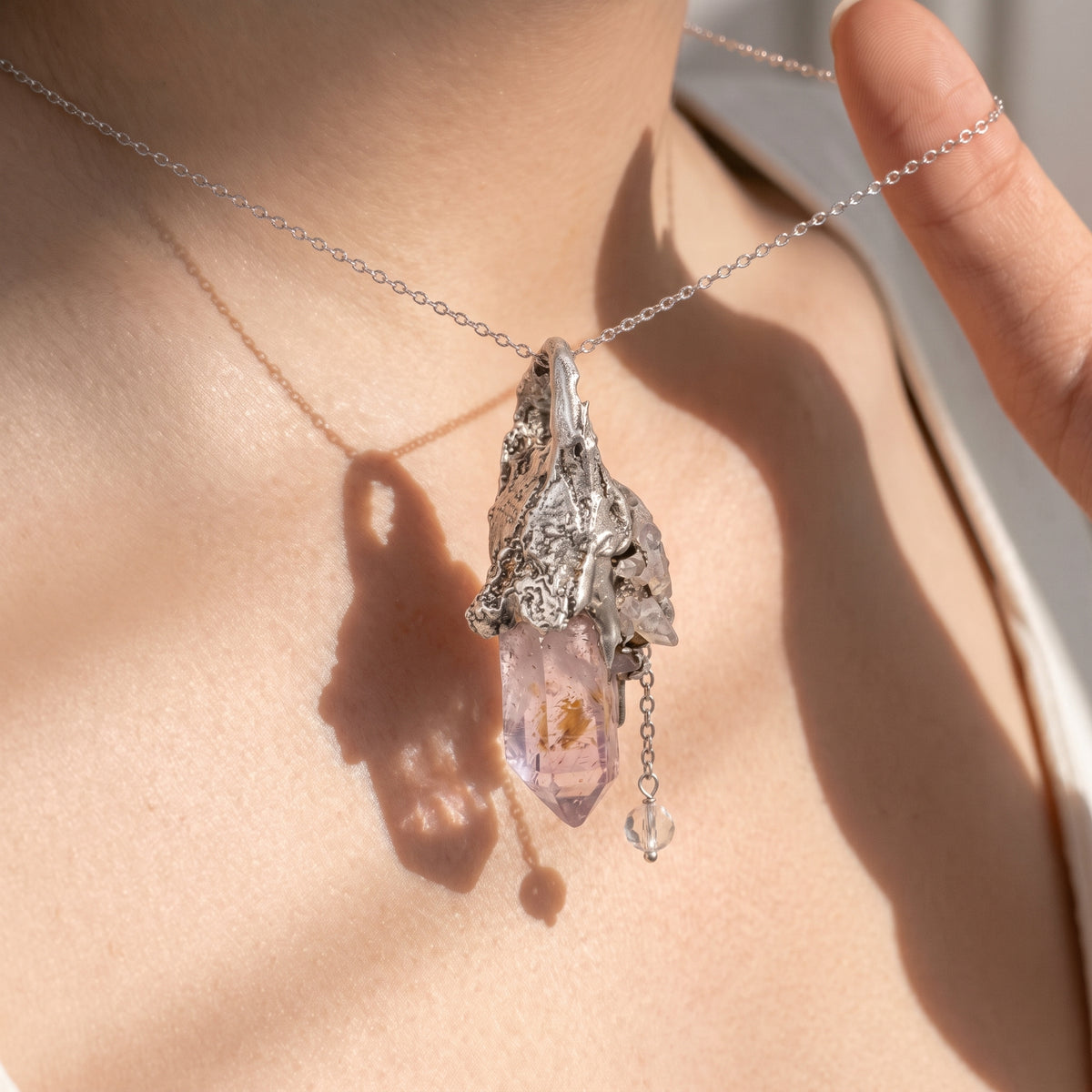 Super Seven Crystal Cluster Pendant | Antique Silver Copper Crystal Chain Necklace