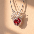 Anatomical Red Crystal Heart Pendant | Silver Copper Wire-Wrapped Gothic Necklace