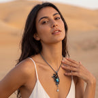 Labradorite Fox & Thorn Bronze Pendant | Antique Copper Pearl Necklace