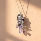 Super Seven Crystal Cluster Pendant | Antique Silver Copper Draped Beaded Necklace