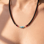 Natural Midnight Black Onyx & Vibrant Nanhong Crimson Harmony Collarchain: Dual-Loop Versatile Necklace — Kailash Vein
