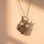 Ammonite Fossil Bronze Pendant | Wire-Wrapped Sunburst & Green Stone Necklace