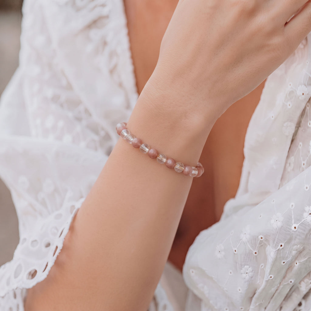 Natural Fire Quartz and Pink Lepidolite Bead Bracelet, Radiant Vitality & Harmonious Flow Gemstone Jewelry