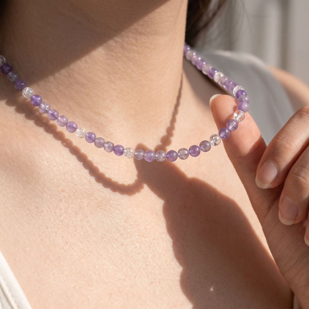 Natural Celestial Lavender Amethyst & Pure Clear Quartz Double-Loop Radiance Collarchain: Versatile Necklace — Kailash Vein