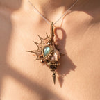 Labradorite Shell Brass Pendant | Wire-Wrapped Sunburst & Star Necklace
