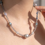 Natural Celestial Grey Labradorite & Clear Quartz Double-Loop Signature Collarchain: Versatile Initial Necklace — Himalayan Ridge