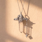 Clear Quartz Crystal Dragon Pendant | Antique Silver Copper Beaded Chain Gothic Necklace