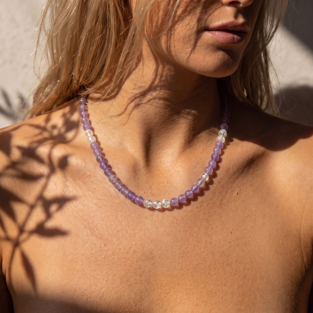 Natural Celestial Lavender Amethyst & Pure Clear Quartz Double-Loop Radiance Collarchain: Versatile Necklace — Kailash Vein