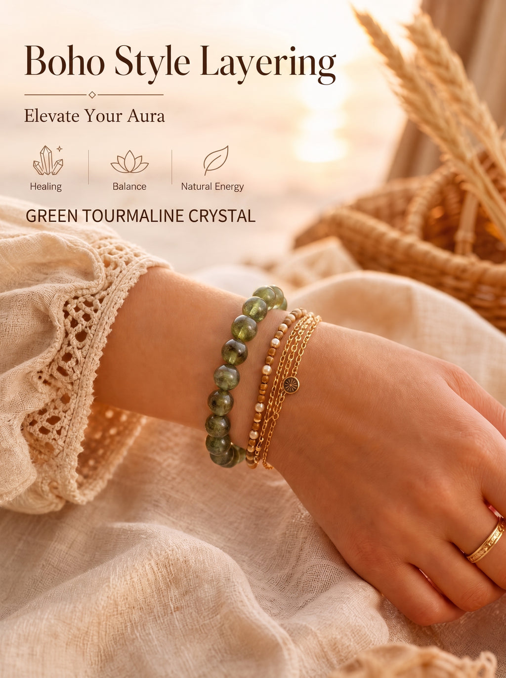 Premium Green Tourmaline Beaded Bracelet | Hand-Polished Natural Gemstone Jewelry for Harmony & Growth