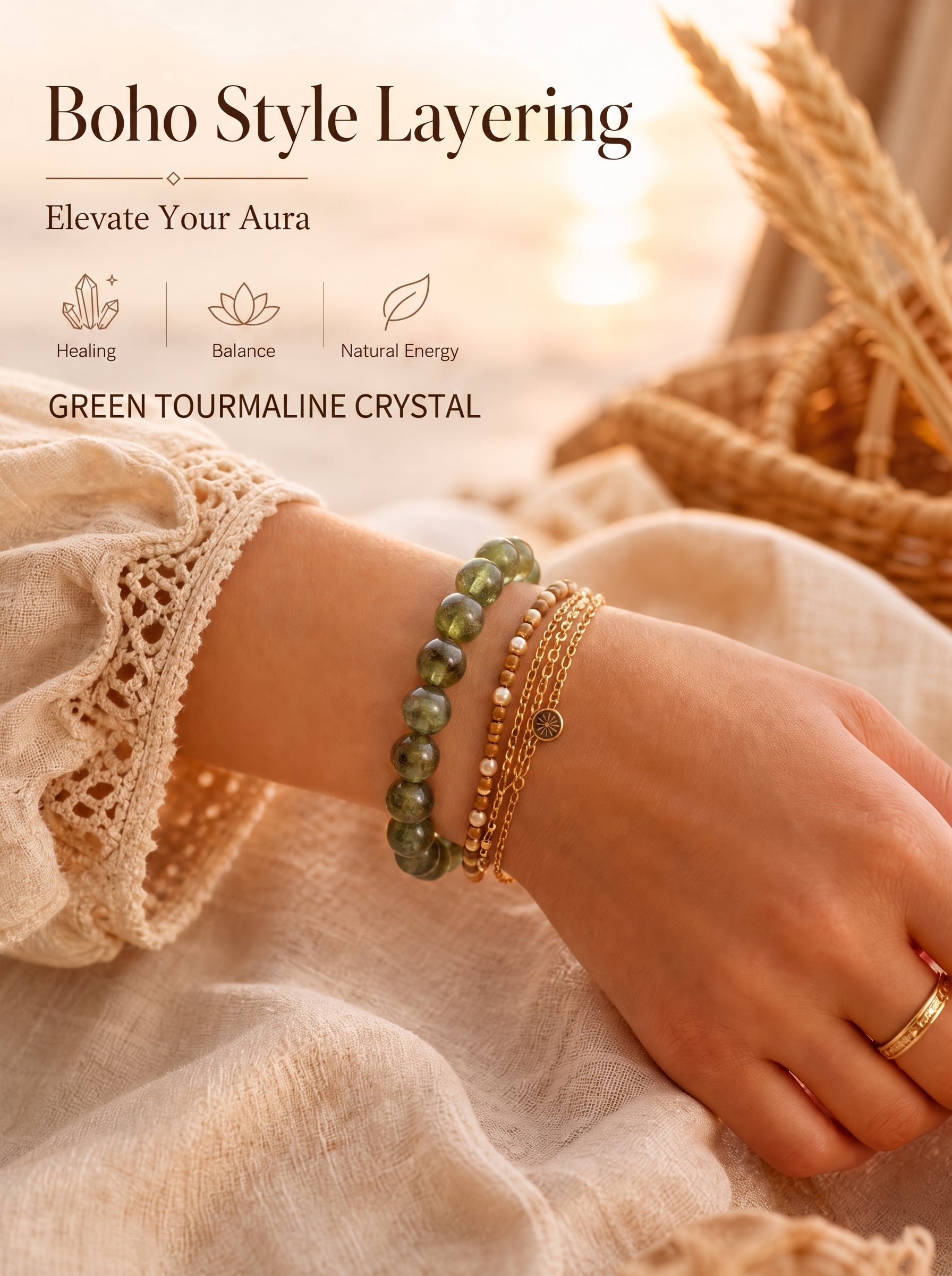 Premium Green Tourmaline Beaded Bracelet | Hand-Polished Natural Gemstone Jewelry for Harmony & Growth