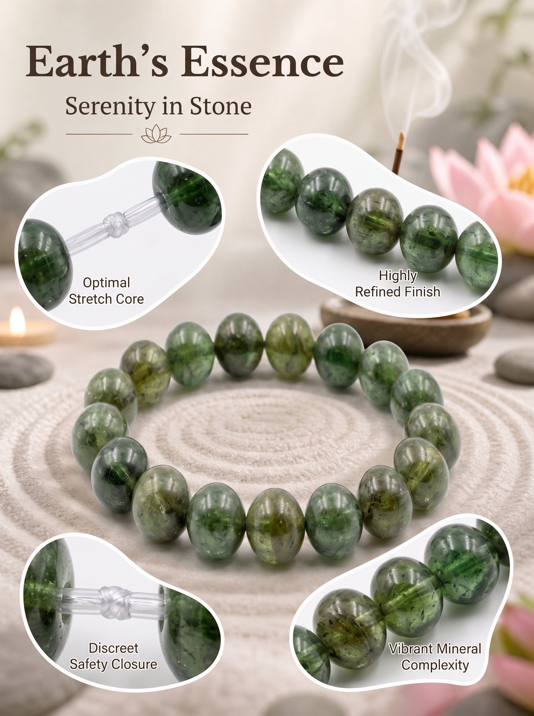 Premium Green Tourmaline Beaded Bracelet | Hand-Polished Natural Gemstone Jewelry for Harmony & Growth