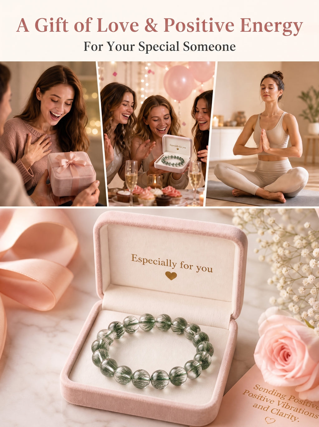 Premium Green Rutilated Quartz Beaded Bracelet | Hand-Polished Natural Gemstone Jewelry for Abundance