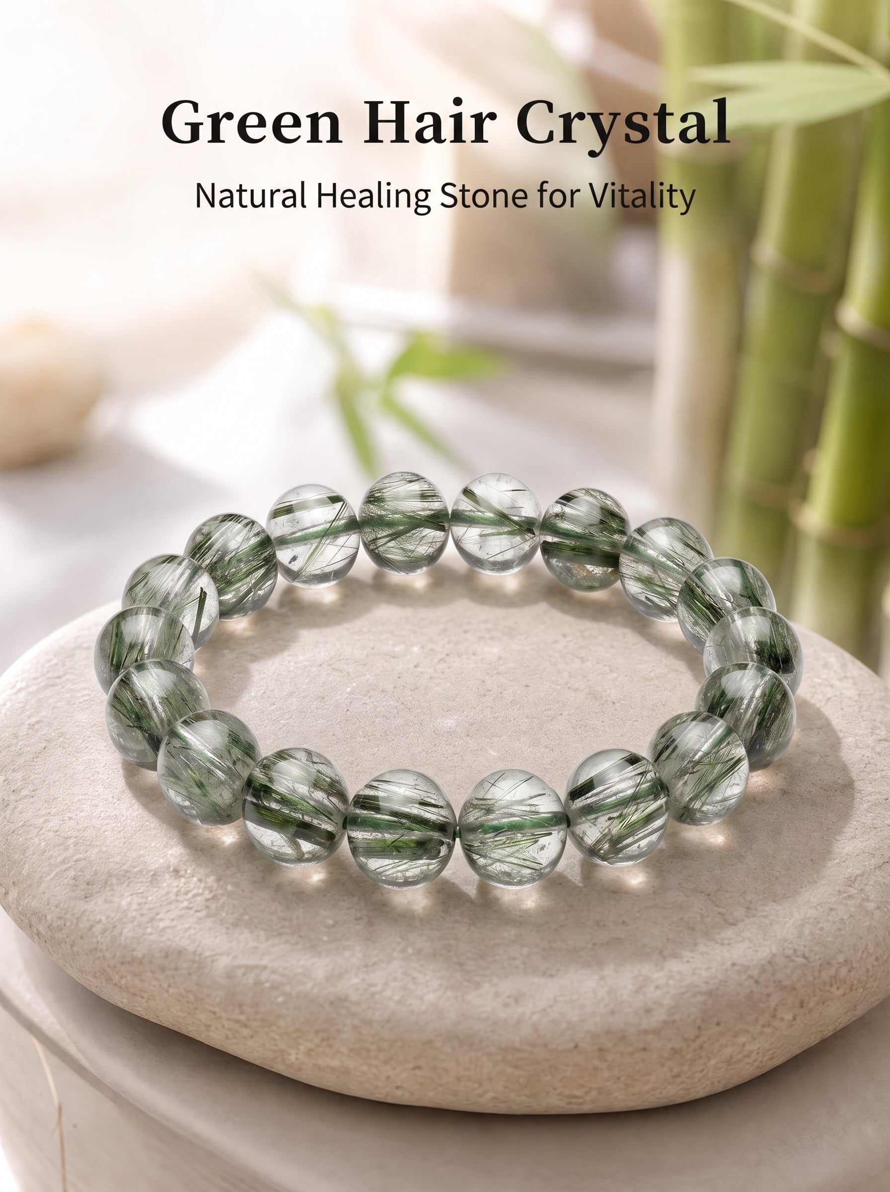 Premium Green Rutilated Quartz Beaded Bracelet | Hand-Polished Natural Gemstone Jewelry for Abundance