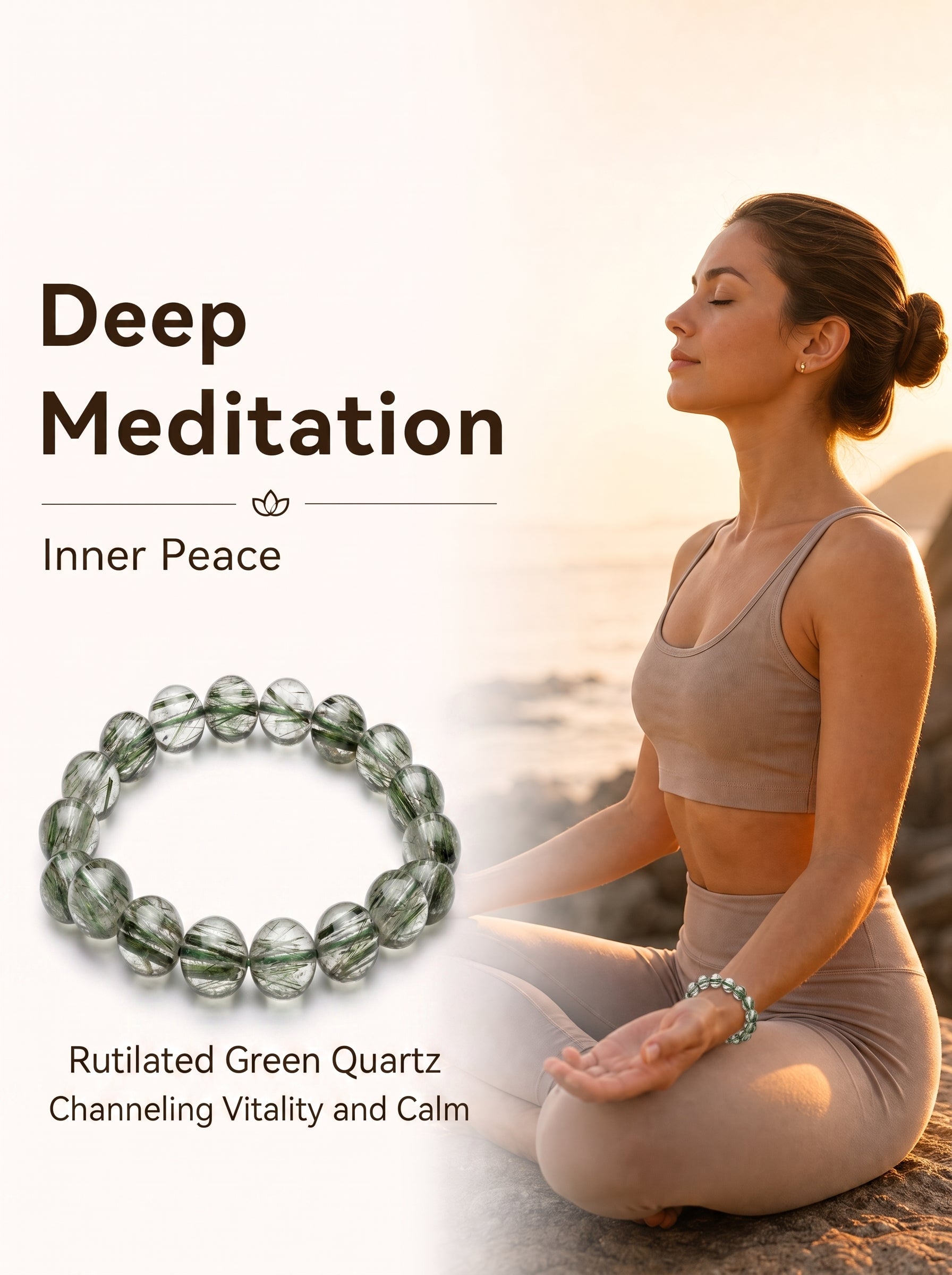 Premium Green Rutilated Quartz Beaded Bracelet | Hand-Polished Natural Gemstone Jewelry for Abundance