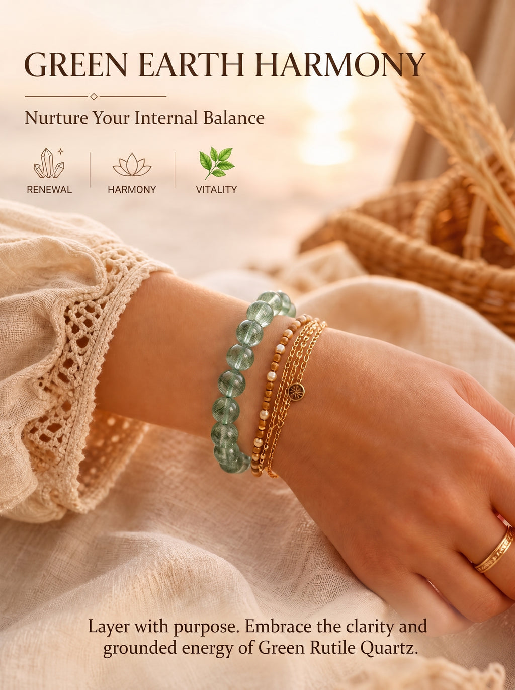 Authentic Green Rabbit Hair Quartz Bracelet | The "Stone of Vitality" | Unique Healing Crystal Jewelry