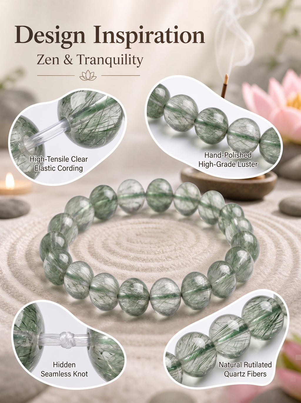 Authentic Green Rabbit Hair Quartz Bracelet | The "Stone of Vitality" | Unique Healing Crystal Jewelry