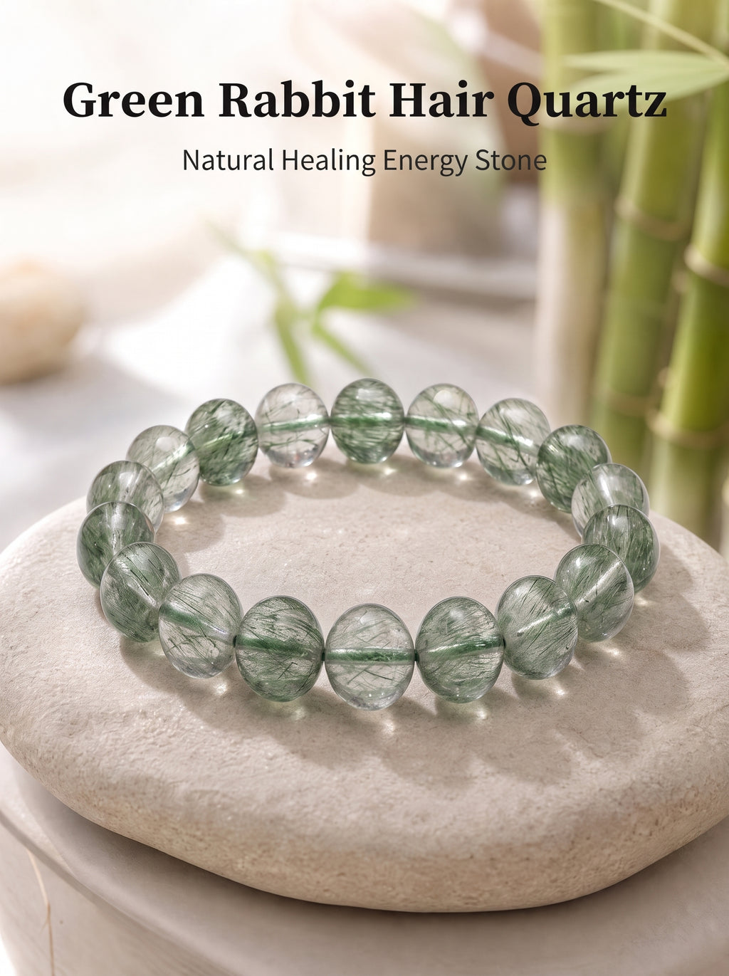 Authentic Green Rabbit Hair Quartz Bracelet | The "Stone of Vitality" | Unique Healing Crystal Jewelry