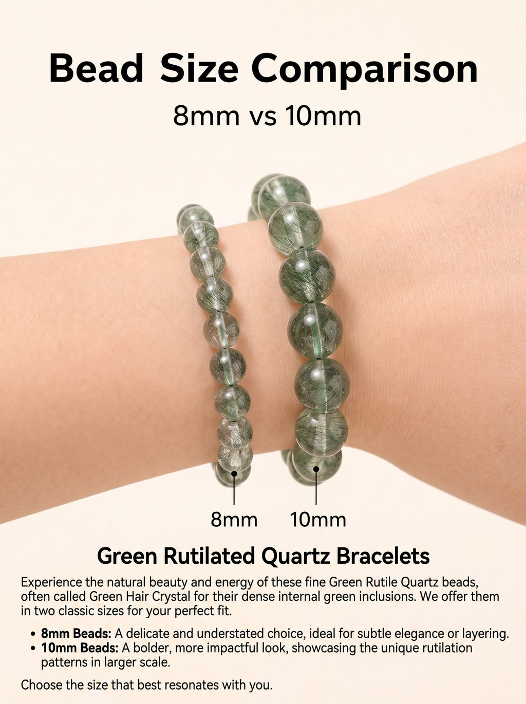 Authentic Green Rabbit Hair Quartz Bracelet | The "Stone of Vitality" | Unique Healing Crystal Jewelry