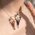 Garden Phantom Quartz Ring-Halo Pendant | Antique Silver Copper Thorn & Star Box Chain Necklace